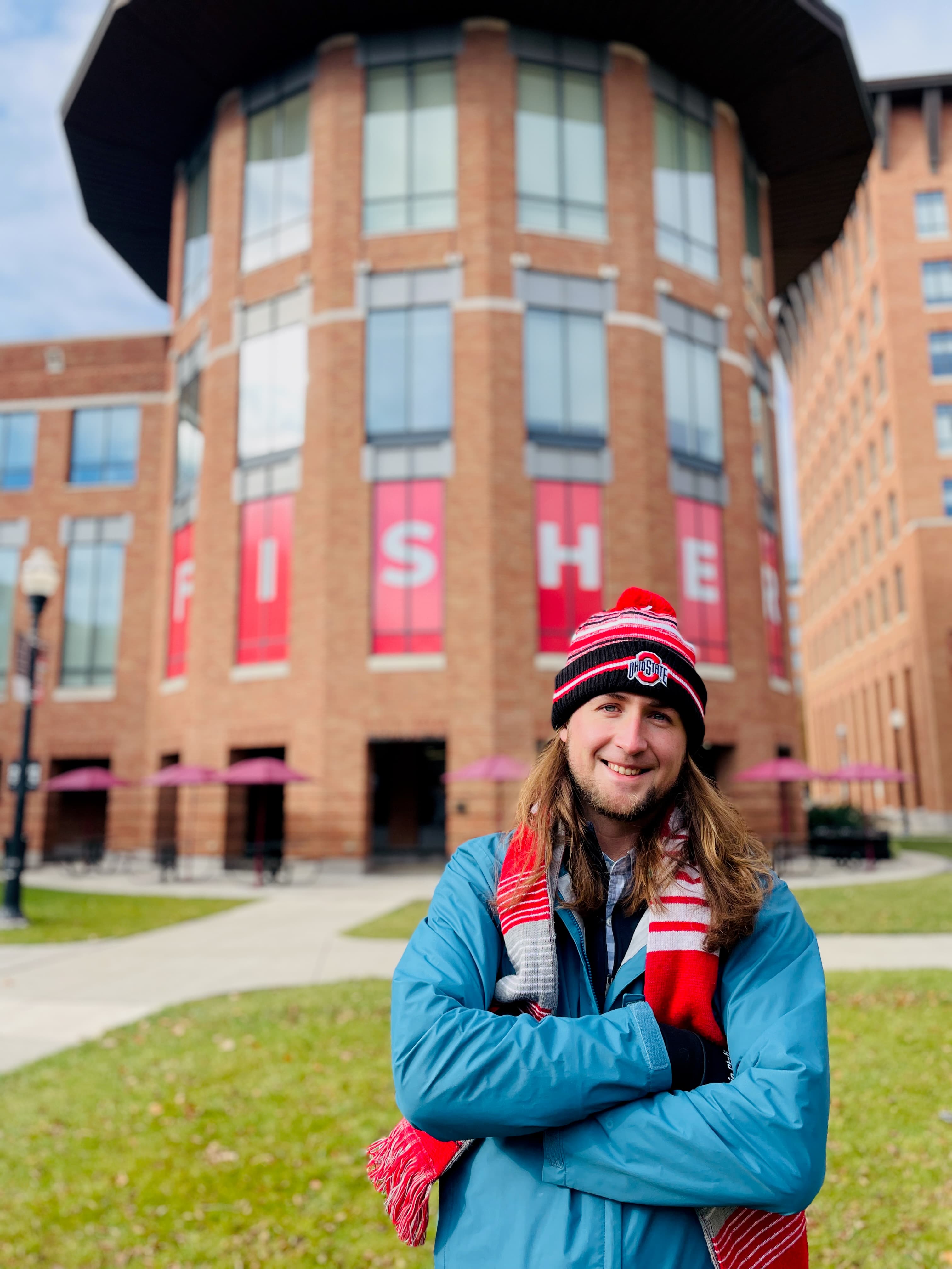 Scott DeWaters in front of the Fisher College of Business at The Ohio State University